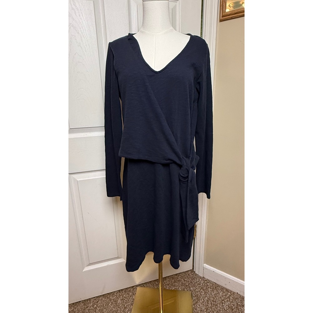 Spartina 449 Navy Blue Faux Wrap Tie Front Long Sleeve Slub Knit Dress Womens M